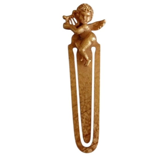 Vintage Florenza Gold Tone Metal Cherub Angel Large Bookmark Vtg Baroque Style - Picture 3 of 9